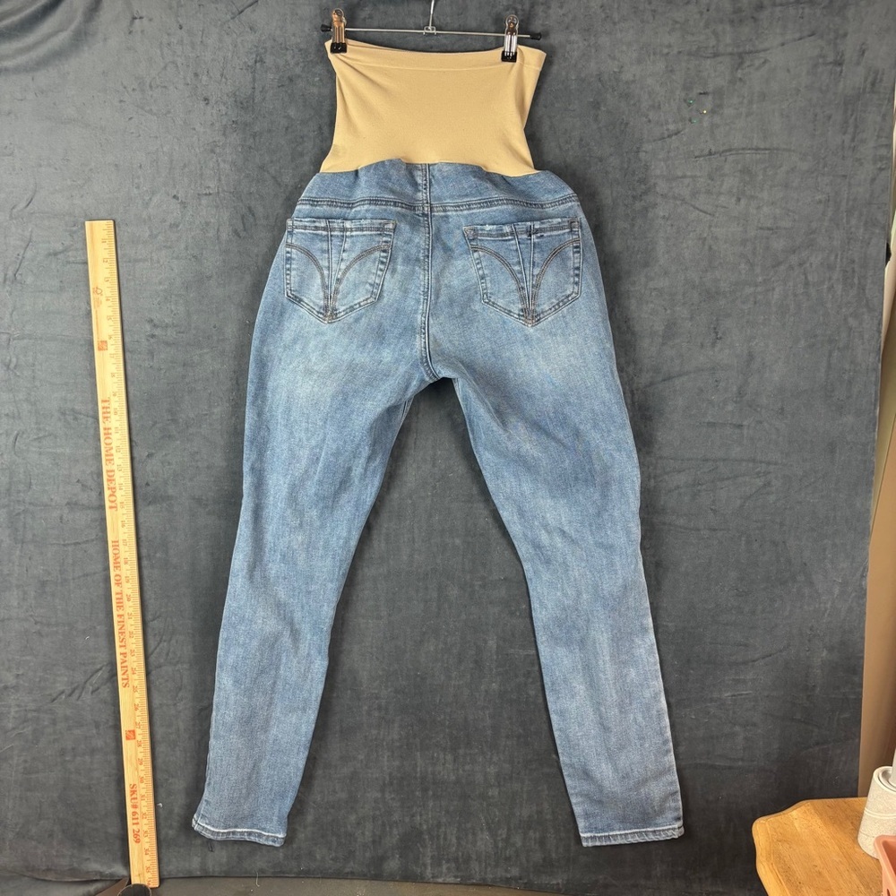 Indigo Blue Wide Panel Maternity Blue Jeans with Distressed Details Sz L - Picture 2 of 11